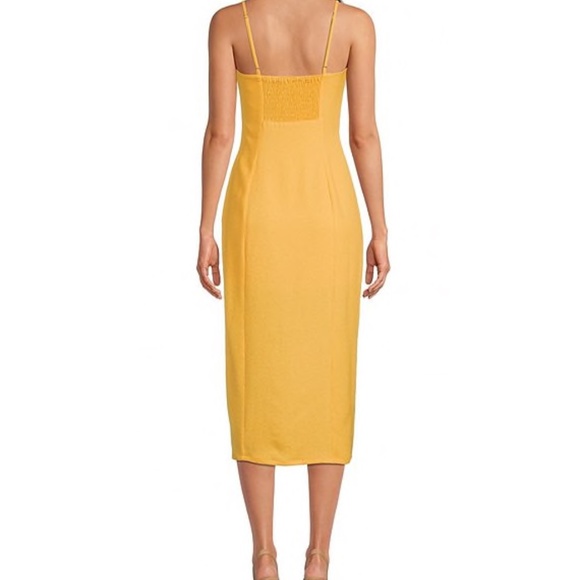 Maya Ruched Tie Sweetheart Neck Sleeveless Sheath Thigh High Slit Midi Dress - Picture 2 of 2